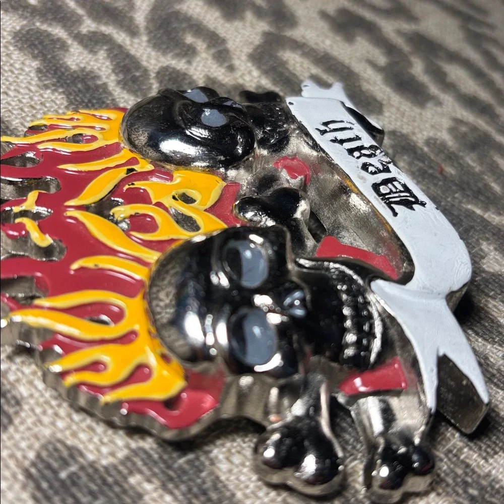 Skull & crossbone flame belt buckle punk biker goth belt buckle oversize buckle